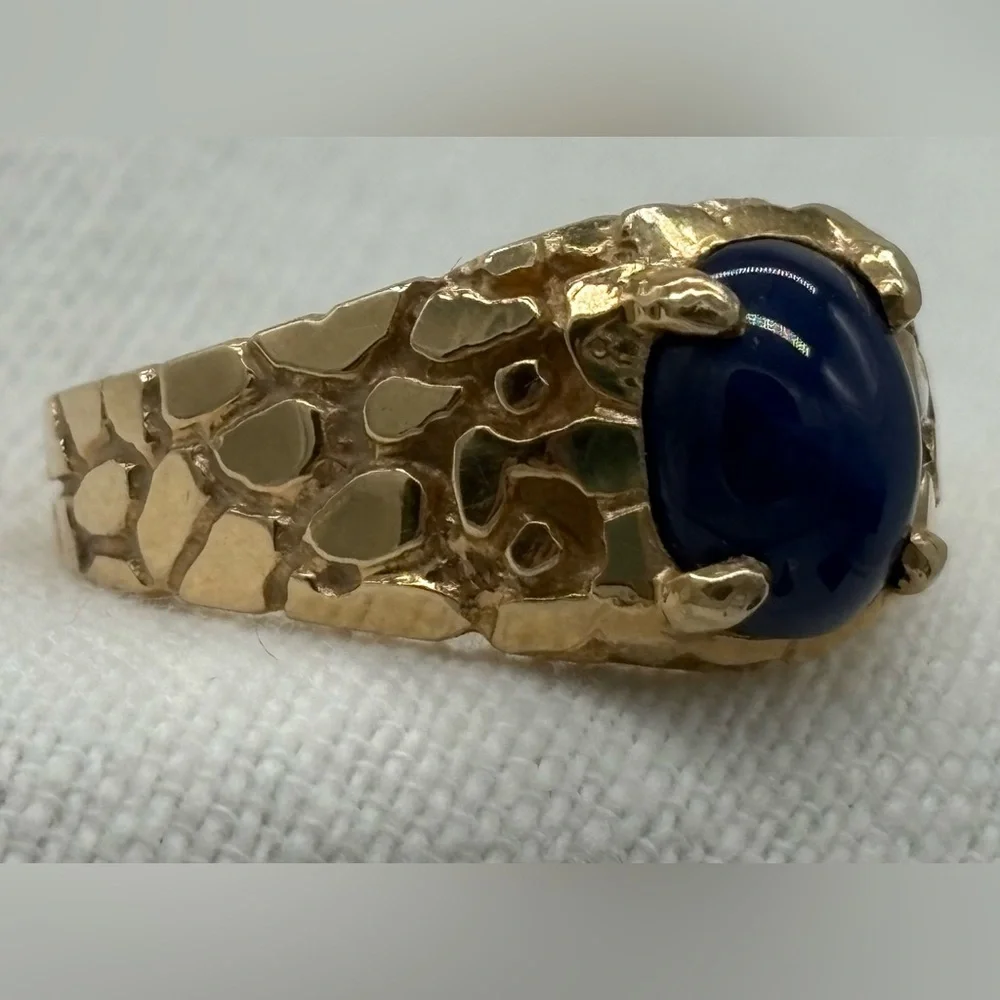 14k Gold Nugget Design Blue Prong Set Stone - Picture 6 of 15